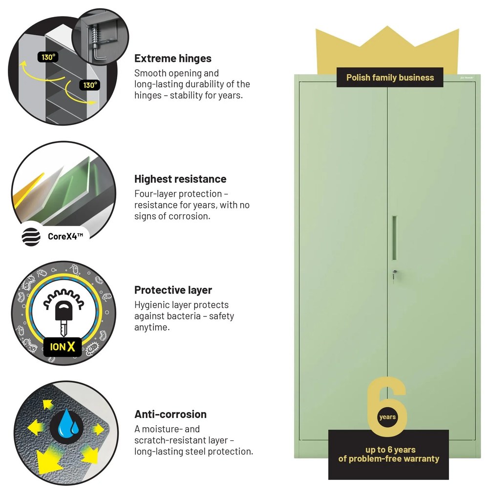 Irodai szekrény, 900 x 1850 x 400 mm, Fresh Style: pasztellzöld
