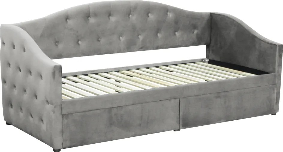 Ágy tárhellyel, 90x200, szürke Velvet szövet, ZASKA