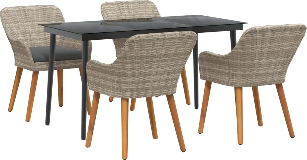 vidaXL Kert étkező szett párnával 5 pcs Világosszürke polirattan