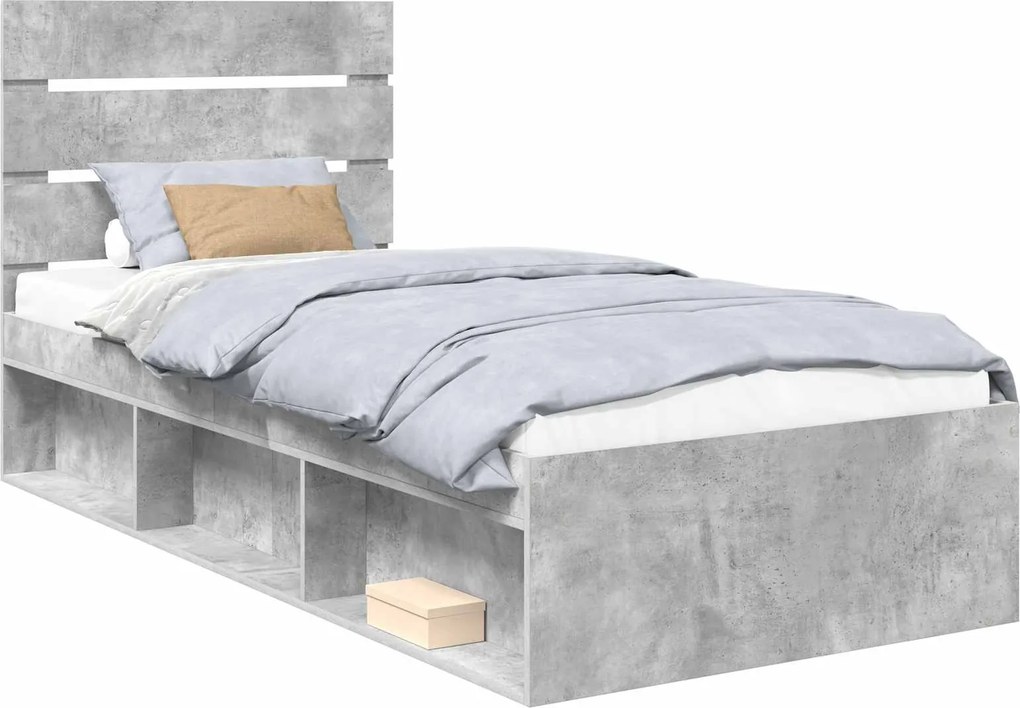 vidaXL Ágykeret fejtámlával Beton 90 x 200 cm Tömör fenyőfa