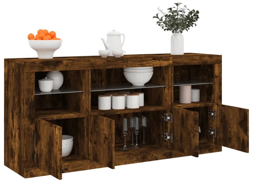 vidaXL füstös tölgy színű tálalószekrény LED-ekkel 142,5 x 37 x 67 cm
