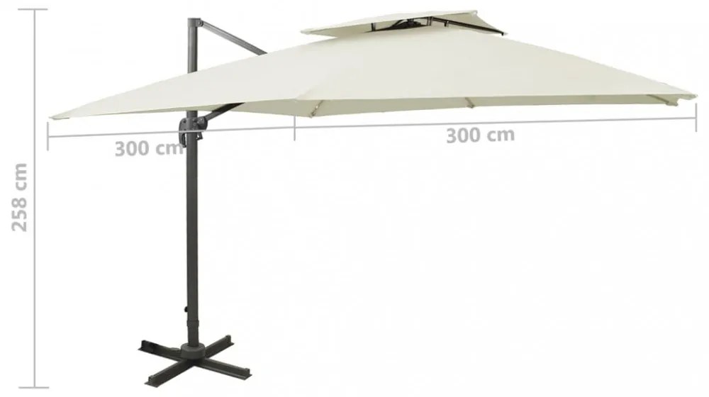 homokszínű dupla tetejű konzolos napernyő 300 x 300 cm