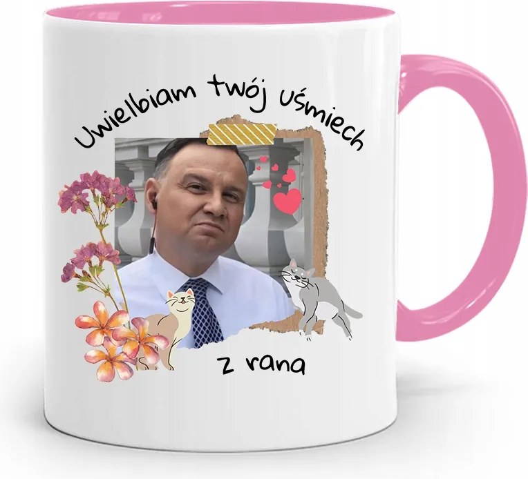 Andrzej Duda Pis Rózsaszín Elnöki Bögre fényképes nyomattal