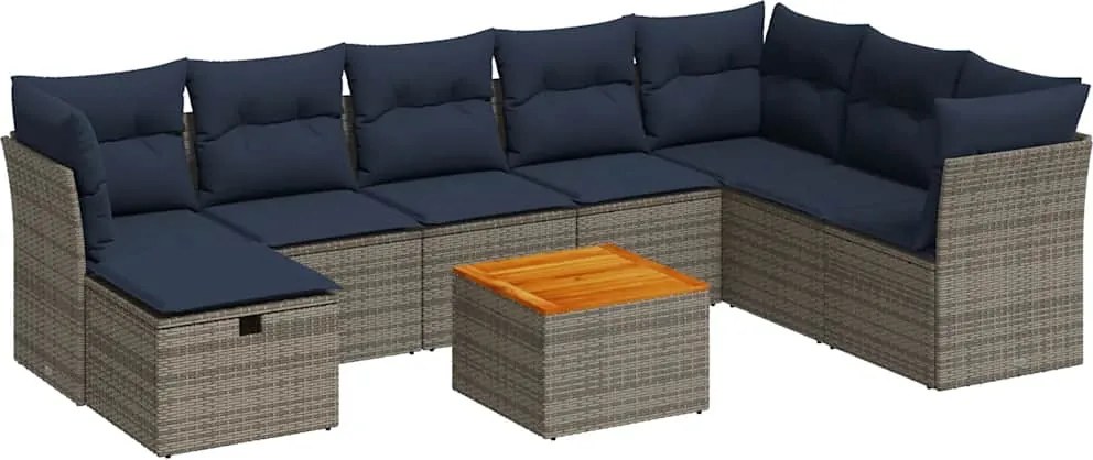 vidaXL 9 részes szürke polyrattan kerti ülőgarnitúra párnákkal