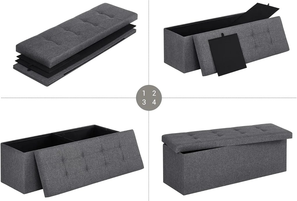 Tárolóhellyel ellátott taburet OTTOMAN 110x38 cm, sötétszürke