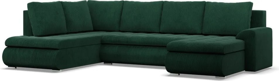 Tokio U sarokkanapé, 3 ágyneműtartóval, kordbársony, baloldali, zöld