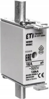 Teljesítménybiztosíték WT-00 16A gG/gL (azonnali) kicsi Kombi 500V Eti