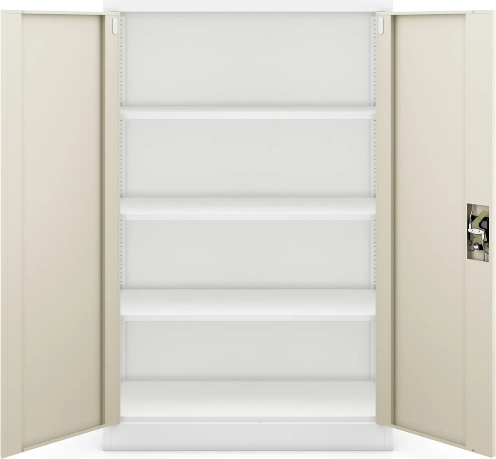 Alacsony fém irodai szekrény 3 polccal, fehér/sonoma tölgy, 900x1400x400 mm: KEVIN Eco Design