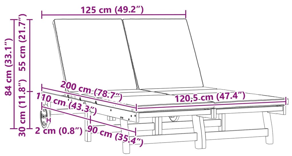 vidaXL Napozó 2-személy Barna 63 x 199 x 85 cm Tömör Akácfa