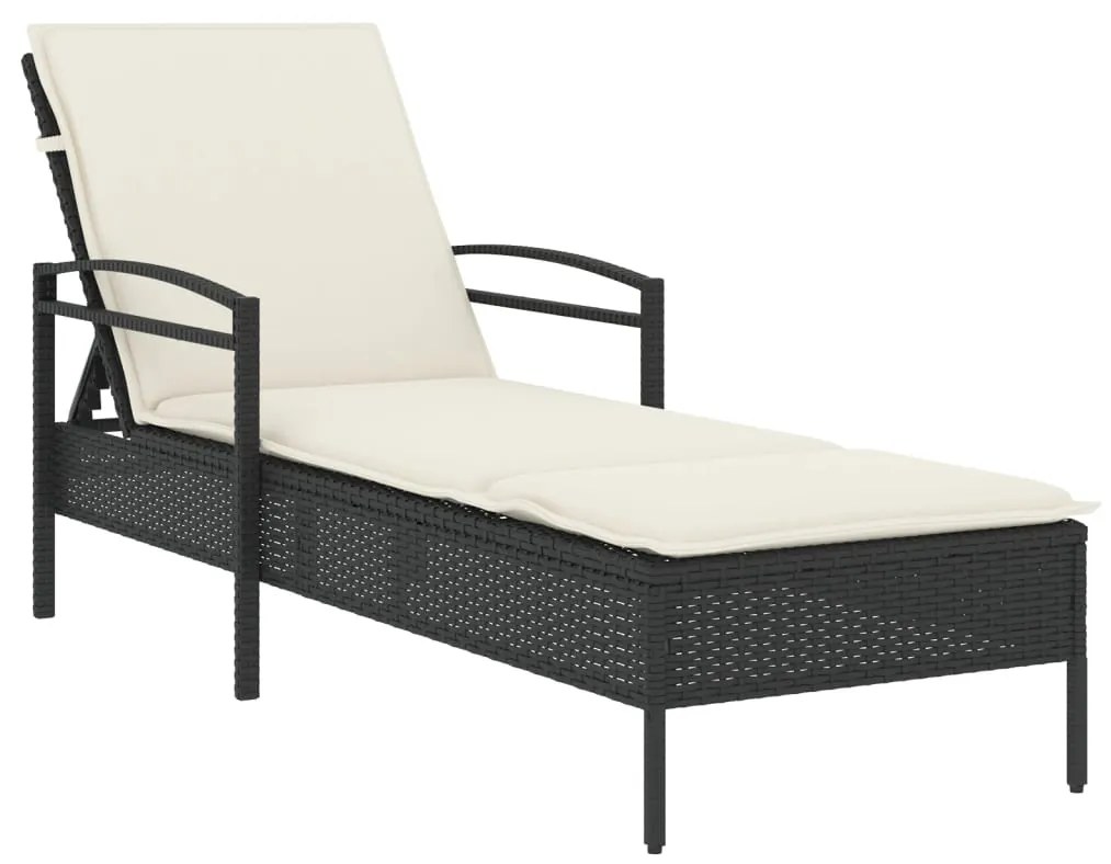 vidaXL fekete polyrattan napozóágy párnával 63x200x81 cm