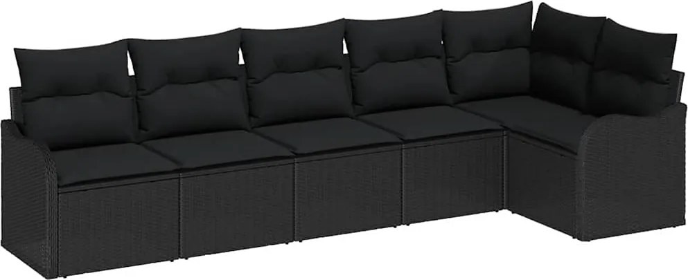 vidaXL Kerti Kanapé Szett tárolóval 6 pcs Fekete polirattan