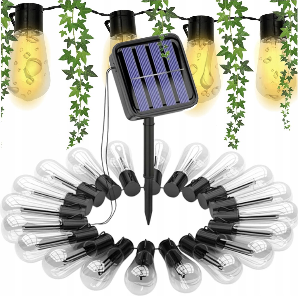 Napelemes kerti girland 20 Led 5 méter Napelemes lámpák Erkély izzók