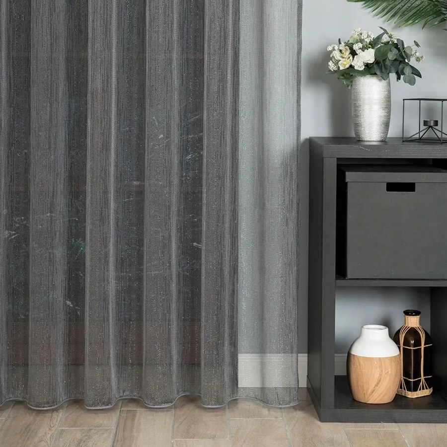 Fantázia Függöny Ólomzsinórral 305cm sötétszürke ezüst szállal