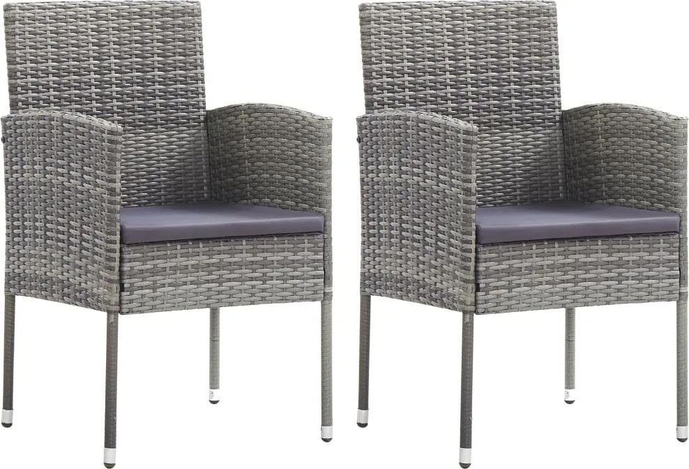vidaXL 2 db szürke polyrattan kerti szék sötétszürke párnákkal