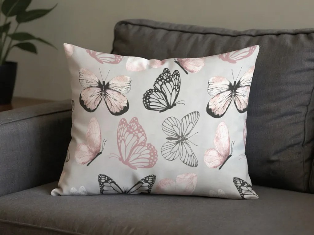 2 darabos dekoratív mikroszálas párnahuzat készlet MY BUTTERFLY 50x70 cm, világosszürke