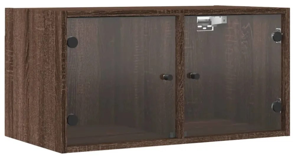 2 db barna tölgy színű faliszekrény üvegajtókkal 68,5x37x35 cm