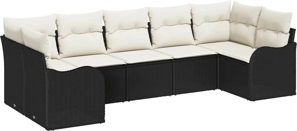vidaXL Kerti Kanapé Szett párnával 7 pcs Fekete és fehér Poli rattan