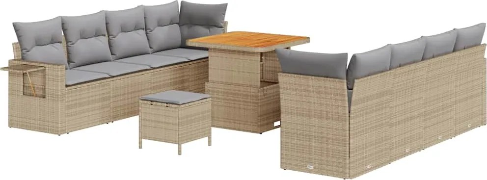 vidaXL Kerti Kanapé Szett párnával 11 pcs Bézs Poli rattan