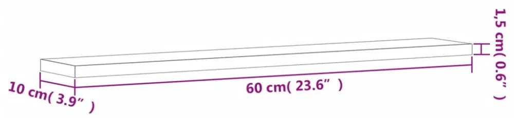 4 db szürke sonoma színű szerelt fa fali polc 60 x 10 x 1,5 cm