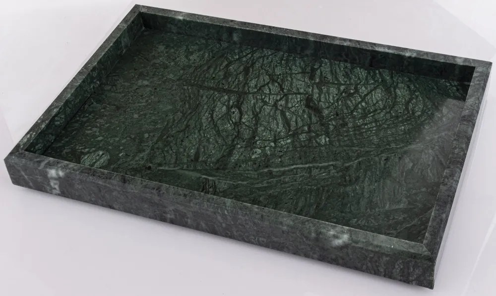 Márvány design sötétzöld szögletes szegélyes tálca 3x30x20cm