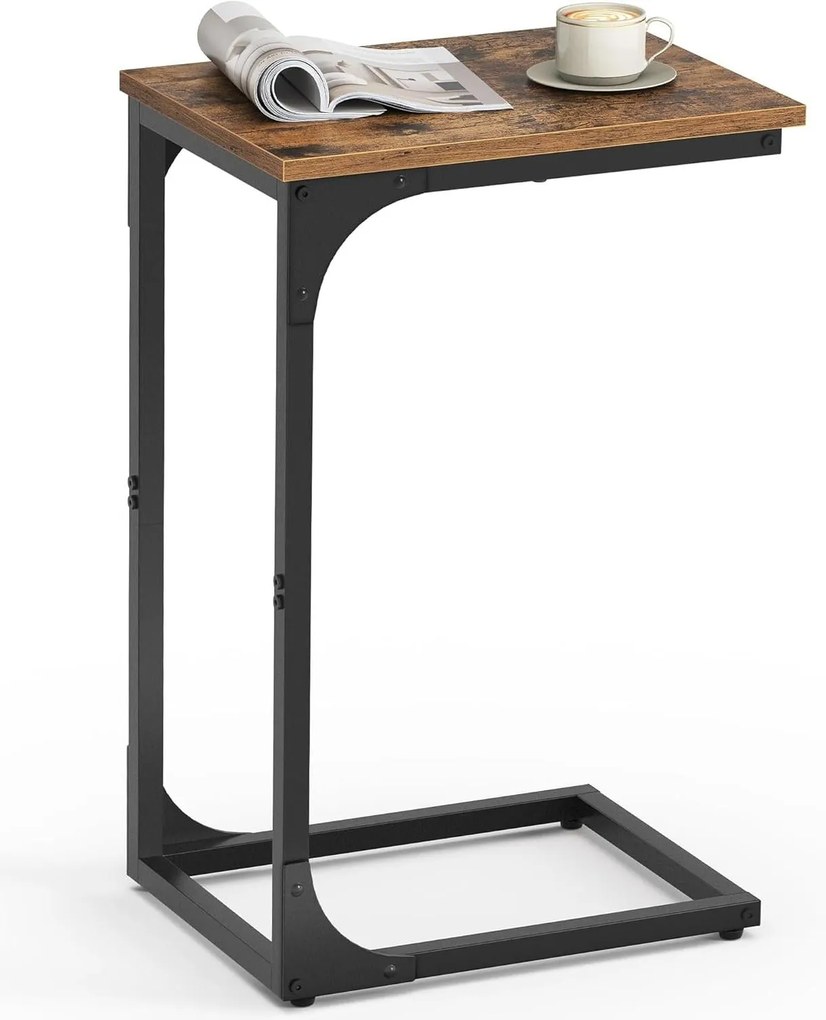 C alakú oldalasztal rusztikus barna és fekete színben