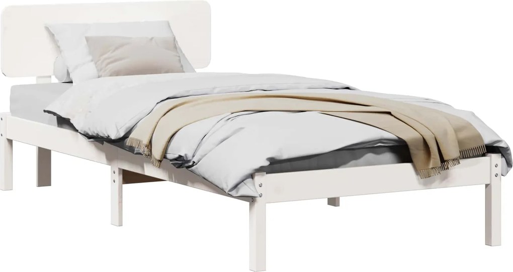vidaXL Ágykeret fejtámlával Fehér 100 x 200 cm Tömör fenyőfa