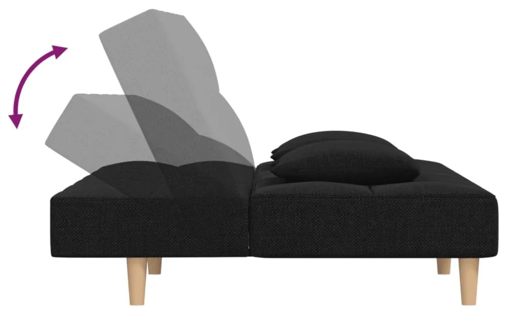 vidaXL kétszemélyes fekete szövet kanapéágy két párnával