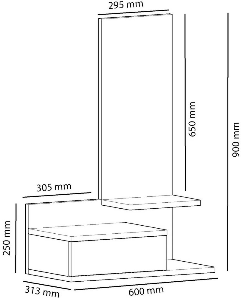 Fali polc tükörrel Rozella Oak and Anthracite