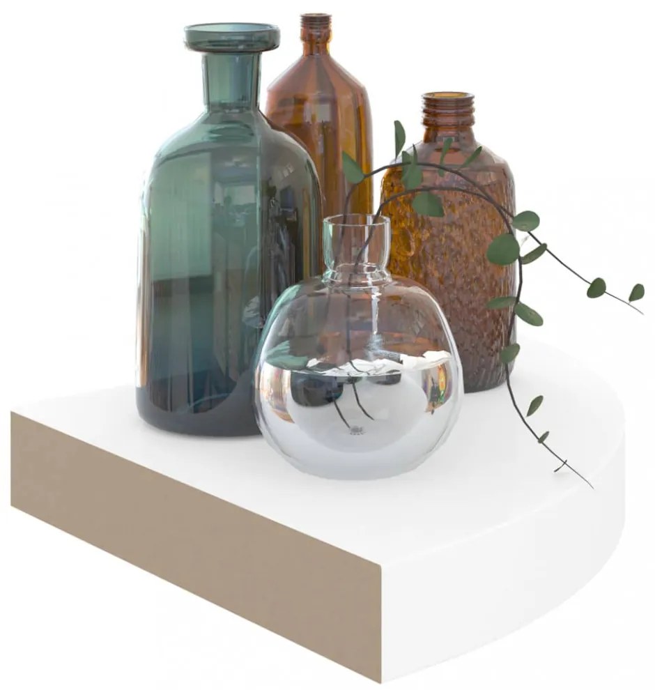 úszó sarokpolc magasfényű fehér MDF 25 x 25 x 3,8 cm