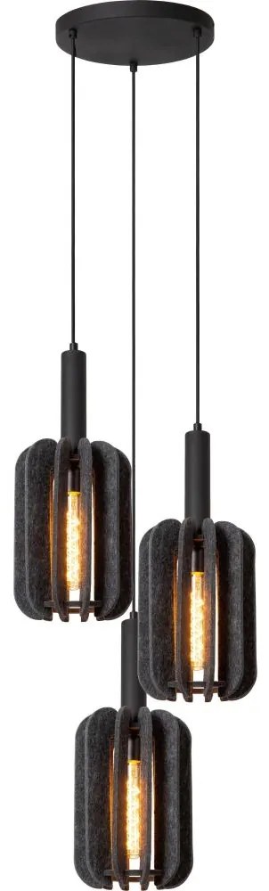 Lucide 45492/13/36 - Csillár zsinóron RAFAL 3xE27/40W/230V fekete/szürke