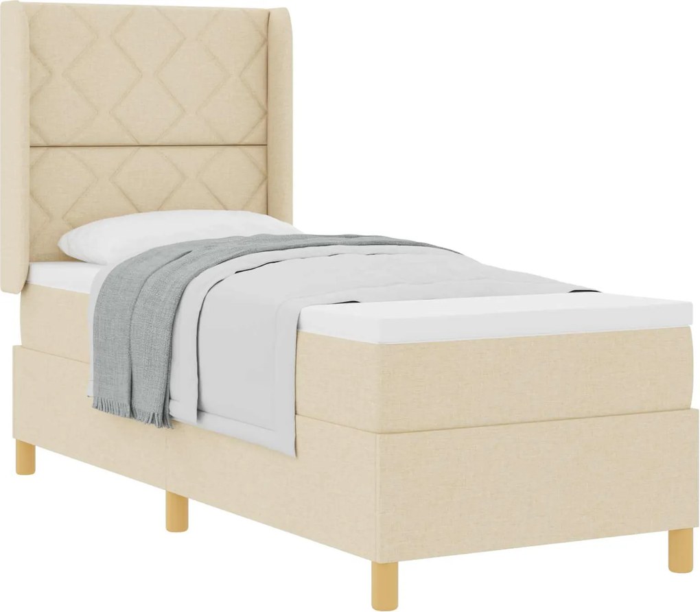 vidaXL Boxrugós ágy matracmal fejtámlával Krém 80 x 200 cm szövet