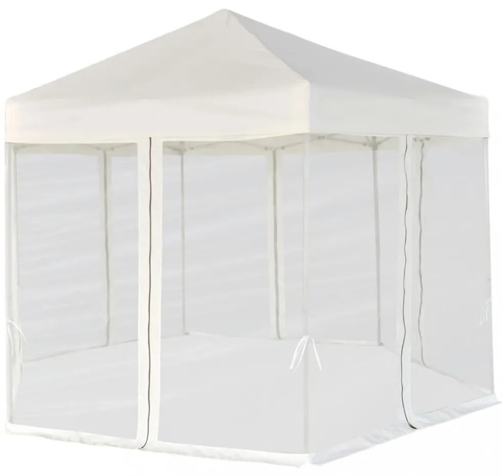 krémfehér hatszögletű felugró pavilon 6 oldalfallal 3,6 x 3,1 m