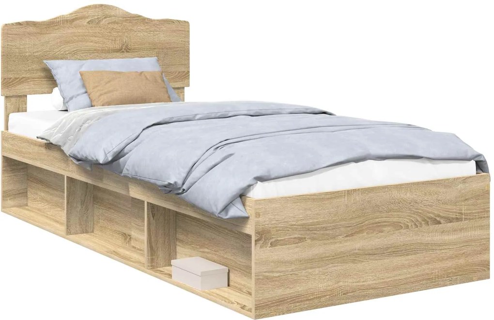 vidaXL Ágykeret fejtámlával Sonoma tölgy 90 x 200 cm Tömör fenyőfa