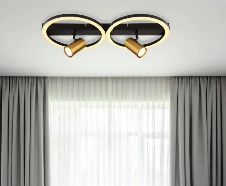 Globo 57033-2 Fali lámpa fém fekete matt, fém sárgaréz matt, műanyag fehér, HxSzxM: 600x300x155mm, LED 24W 230V, 2850lm forrás, 1400lm kimenet, 3000K, 2x GU10 LED 5W 230V izzók nélkül