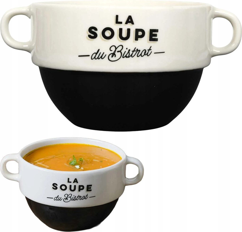 Leveses tál pörkölt pehely fülekkel Bistrot bézs fekete 450 ml Húsleves