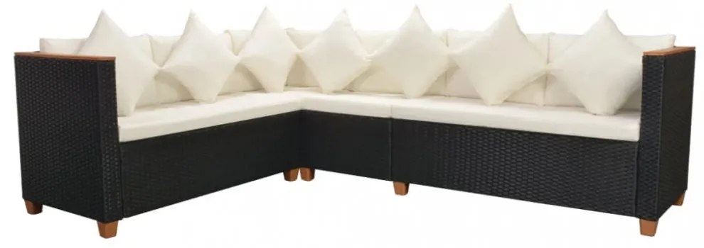 vidaXL 4-részes fekete polyrattan kerti bútorszett párnákkal