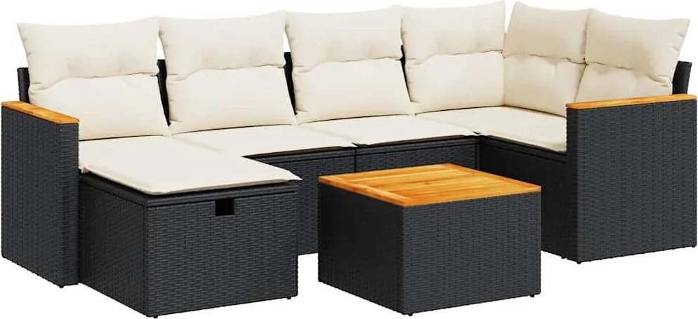 vidaXL 7 részes fekete polyrattan kerti ülőgarnitúra párnával