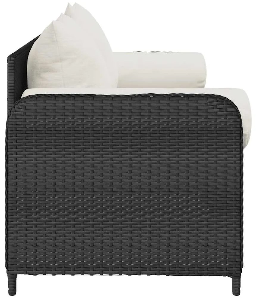 Fekete 3 személyes polyrattan kerti kanapé párnákkal