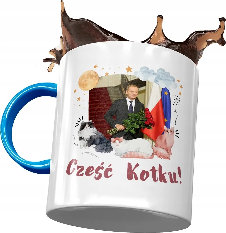 Donald Tusk Po Kék Bögre Ajándék Platform Nyomtatott Fotóval