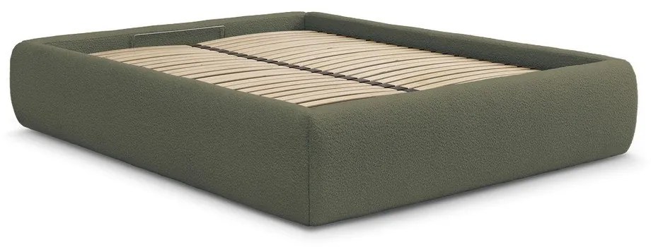 Sötétzöld kárpitozott ágyneműtartós franciaágy ágyráccsal, ágytámla nélkül 160x200 cm Inera – Bobochic Paris
