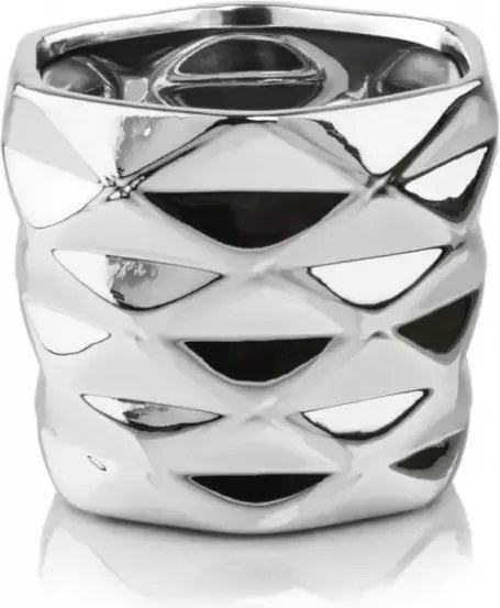 Kerámia kaspó ezüst 15x12,5 cm dekoratív, dombornyomással