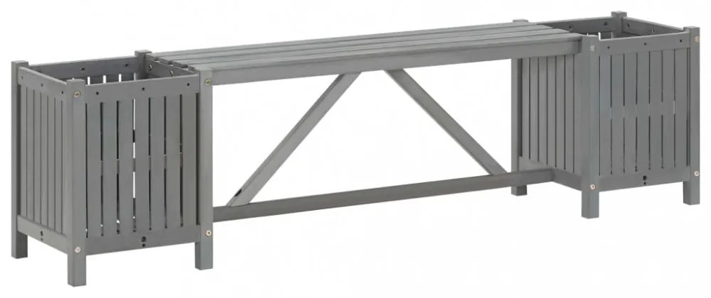 szürke tömör akácfa kerti pad 2 virágtartóval 150 cm