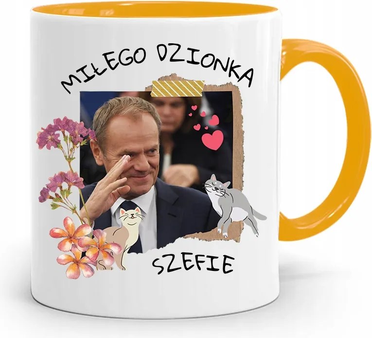 Donald Tusk Sárga Bögre Platform Ajándék fényképes nyomtatással