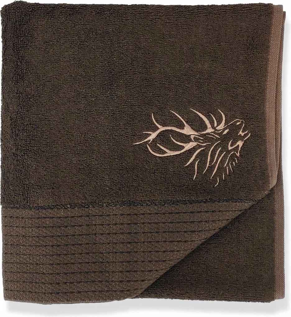 Barna bambusz törölköző hímzéssel vadásznak ajándékba 100x50cm