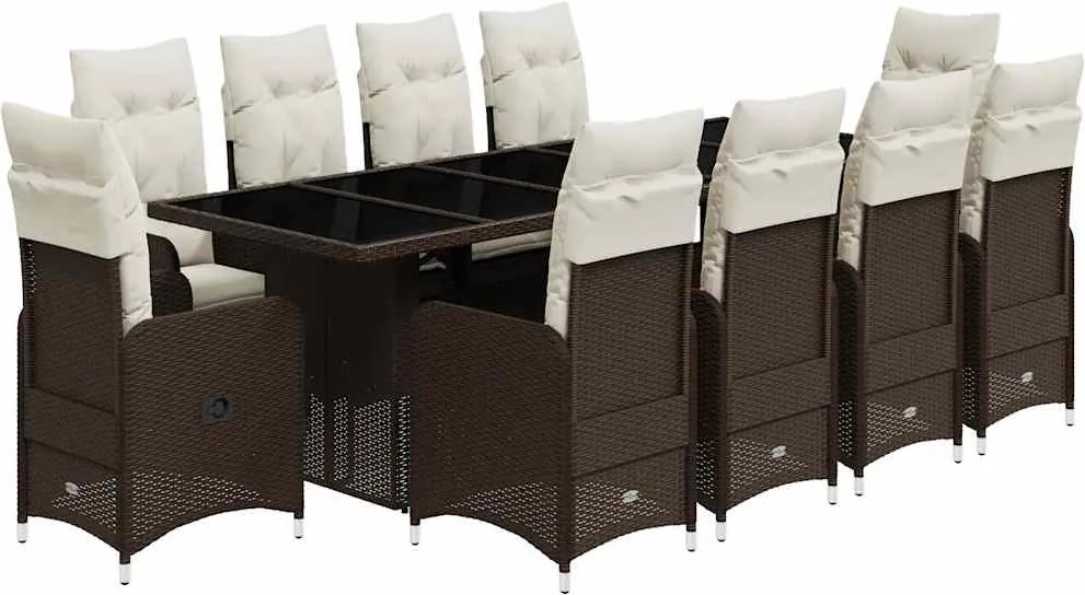 vidaXL 11 részes barna polyrattan kerti bisztrógarnitúra párnákkal