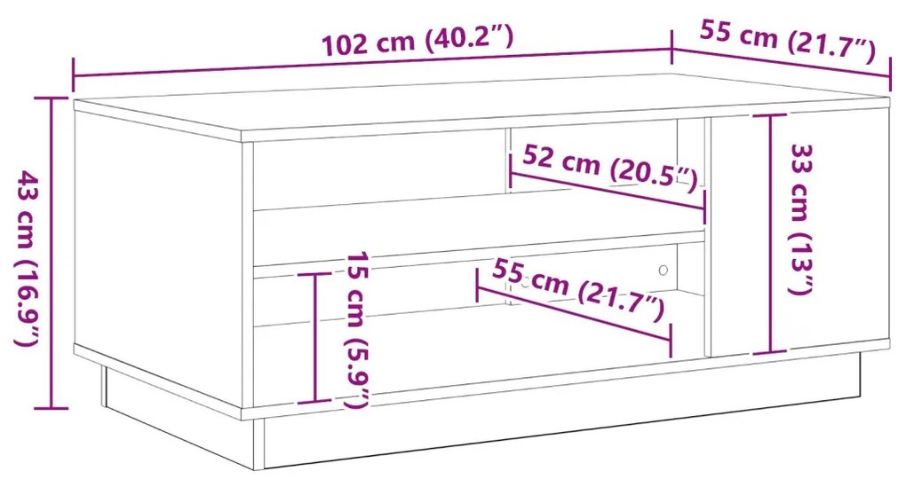 Fekete Tölgy Coffee Table 102x55x43 cm Mérnöki Fából készült