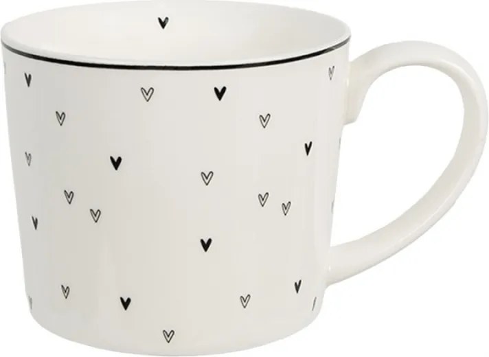 Fehér kerámia bögre apró fekete-fehér szívecskékkel 275 ml