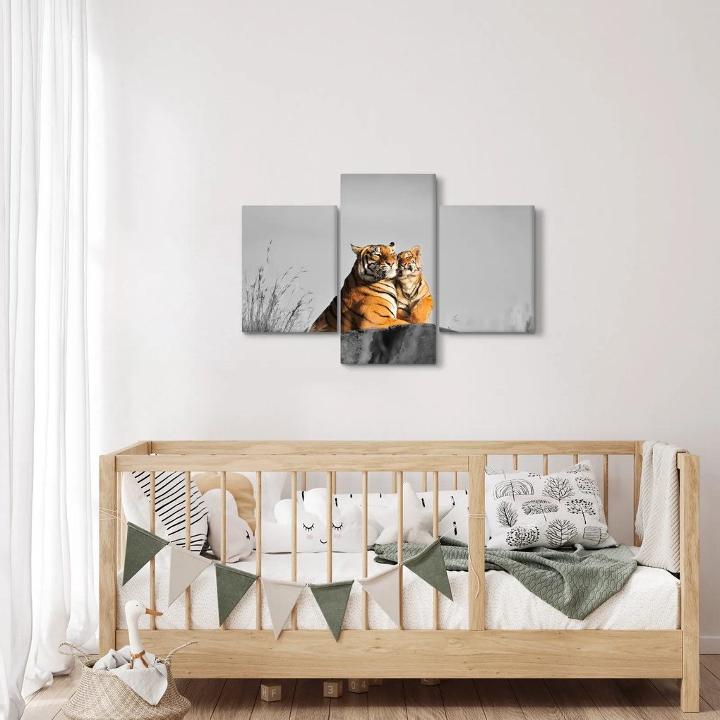 Kép - Tigris és a kölyke, fekete-fehér változat (90x60 cm)