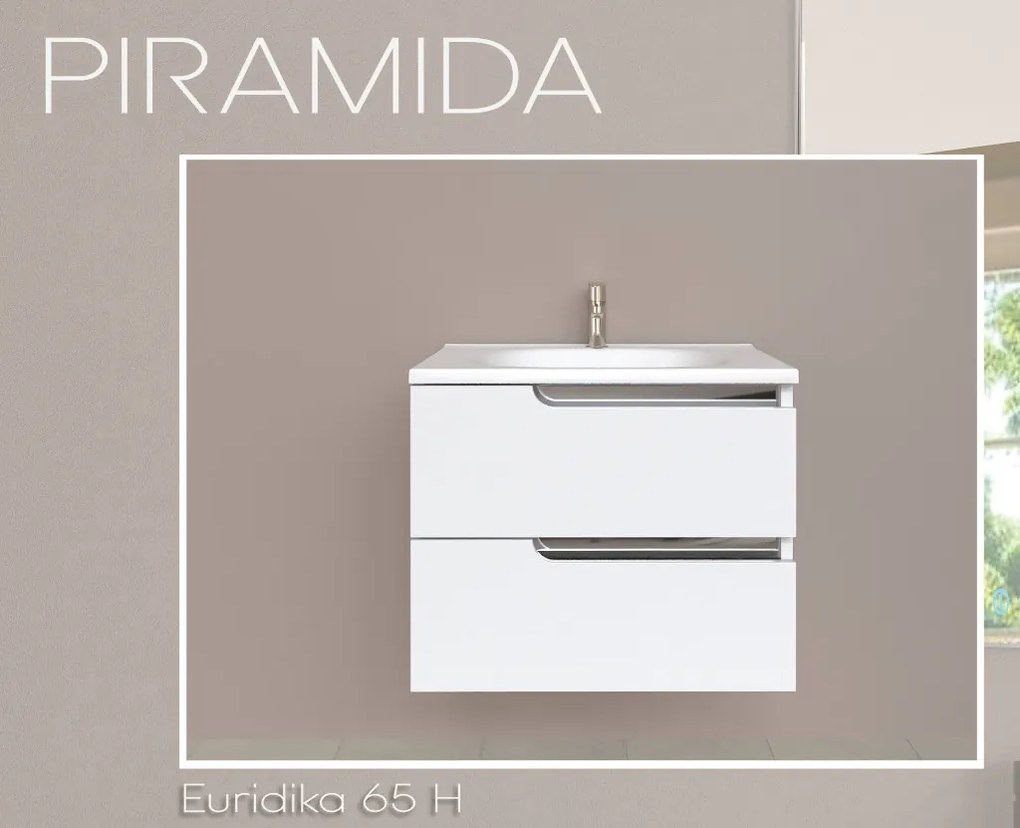 Piramida EURIDIKA fali fürdőszobabútor - műmárvány mosdóval -2 fiókos - 65 x 48 x 53 cm