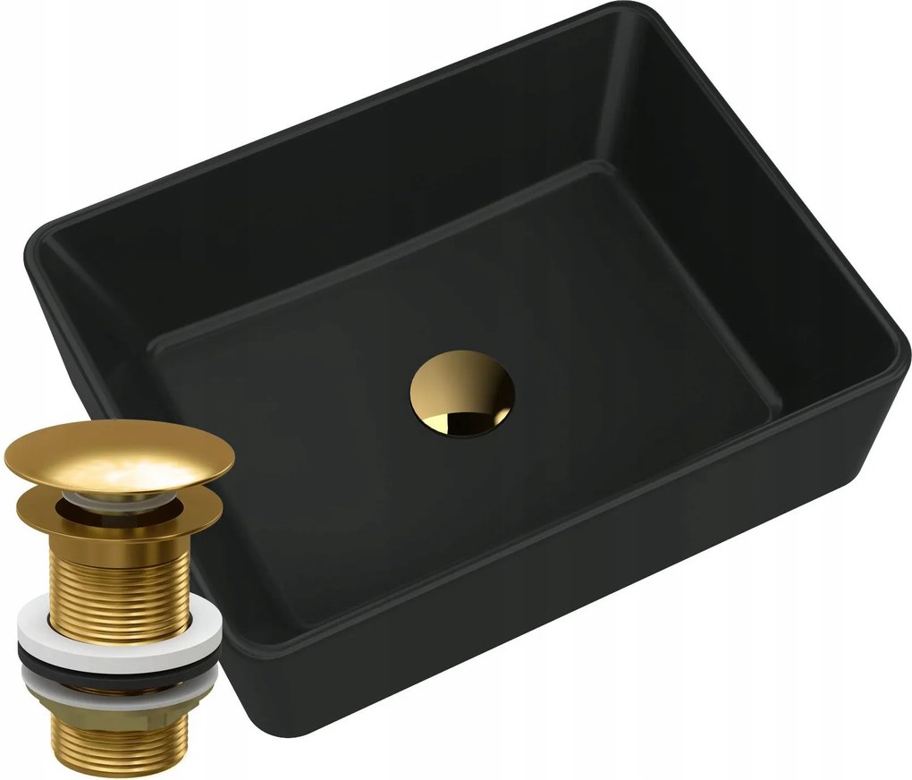 Mosdókagyló Gránit Asztali Fekete Arany Dugó